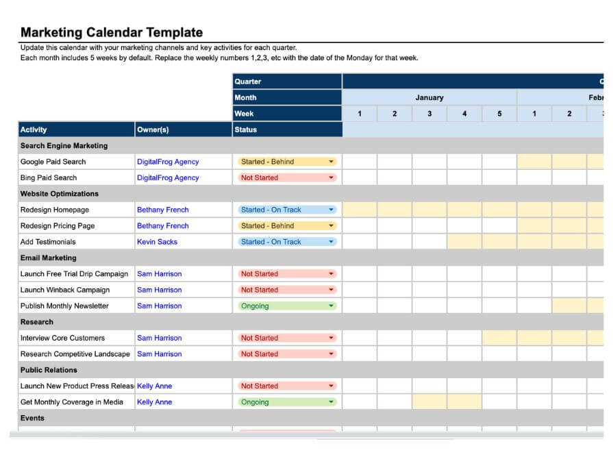 Marketing Calendar Template Growth Business Templates